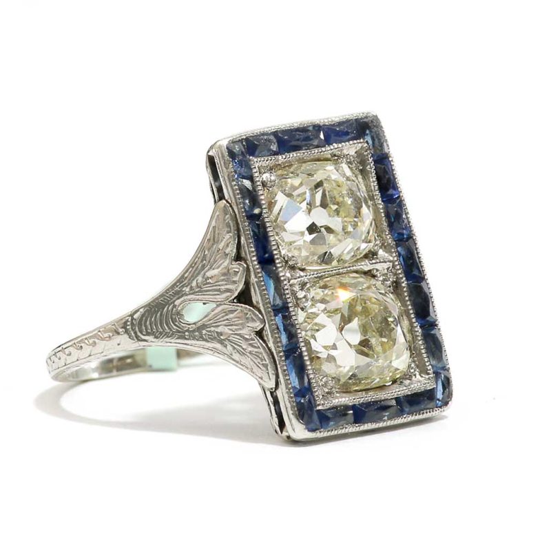 Art Deco Sapphire and Diamond Engagement Ring