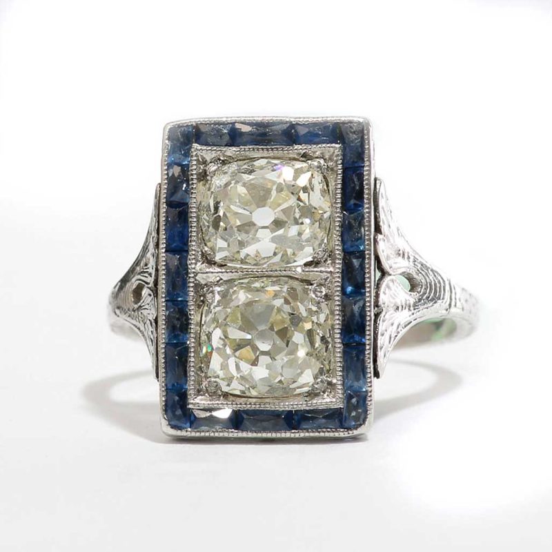 Art Deco Sapphire and Diamond Engagement Ring