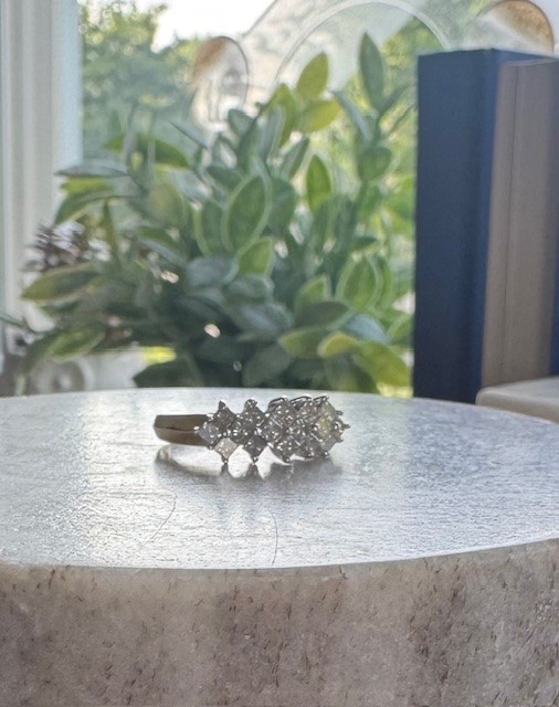 14K yellow and white gold princess-cut diamond ring, 1.00 CTW J color I1 clarity, size 9.25