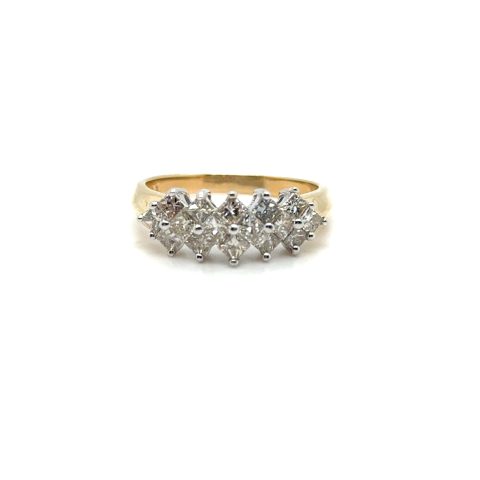 14K yellow and white gold princess-cut diamond ring, 1.00 CTW J color I1 clarity, size 9.25