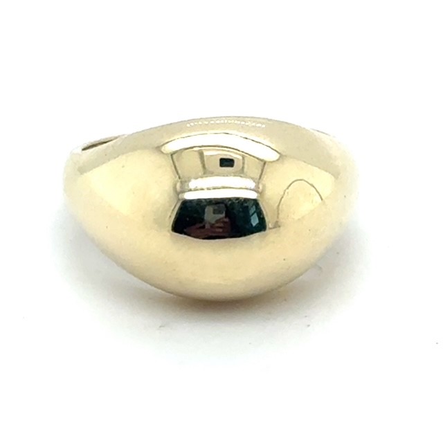 14K yellow gold high polish domed cocktail ring, wide convex bombé profile, size 6.25, 6 grams, contemporary