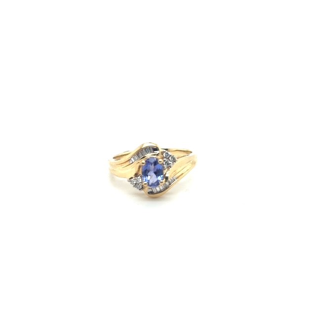 14K yellow gold tanzanite and diamond ring