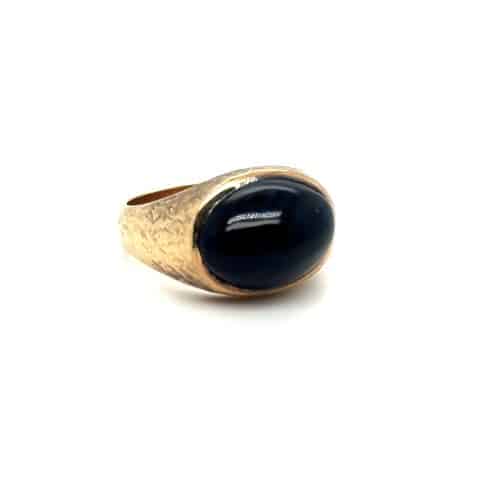10K yellow gold oval cabochon onyx ring, size 10, 8.8 grams, Victorian era