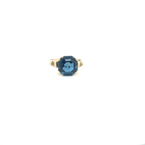 10K rose gold synthetic spinel ring, approx. 5 ct center stone, size 5.75, Art Deco