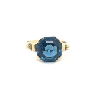 10K rose gold synthetic spinel ring, approx. 5 ct center stone, size 5.75, Art Deco