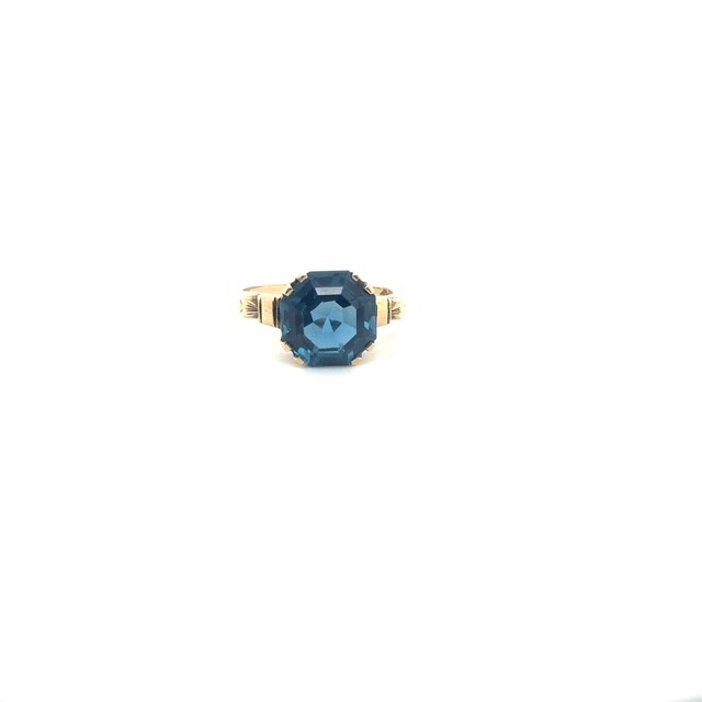 10K rose gold synthetic spinel ring, approx. 5 ct center stone, size 5.75, Art Deco