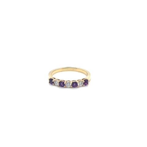 14K yellow gold amethyst and round brilliant diamond ring, size 8.25, 2.8 grams