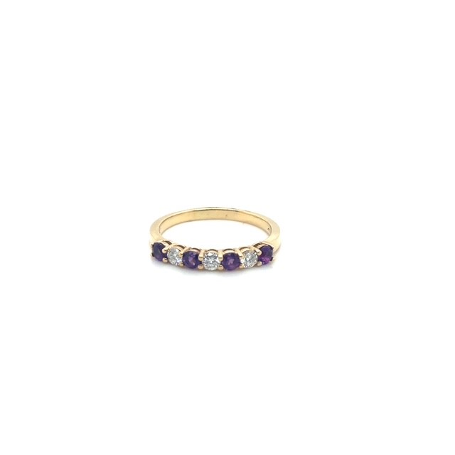 14K yellow gold amethyst and round brilliant diamond ring, size 8.25, 2.8 grams