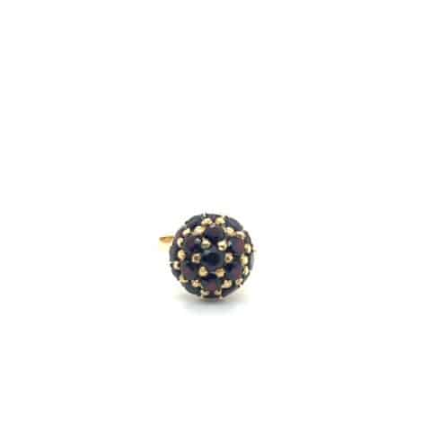 18K yellow gold andradite garnet bombé ring, Italian manufacture, size 5.75, 6 grams, 1970s