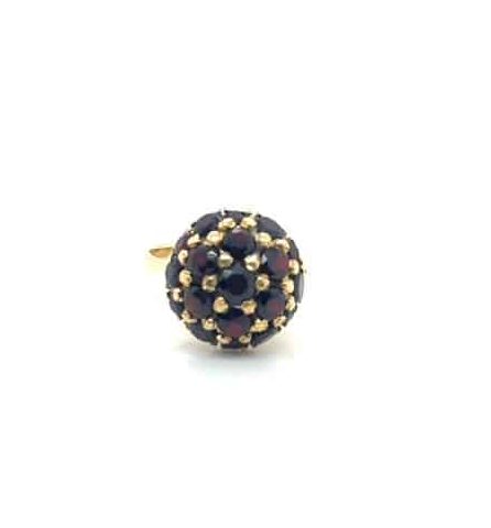 18K yellow gold andradite garnet bombé ring, Italian manufacture, size 5.75, 6 grams, 1970s