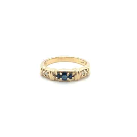 14K yellow gold blue sapphire and round brilliant diamond ring, size 5.75, circa 2000s