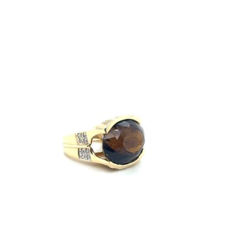 14K yellow gold tourmaline and single-cut diamond ring, approx. 20 ct center stone, size 4.5