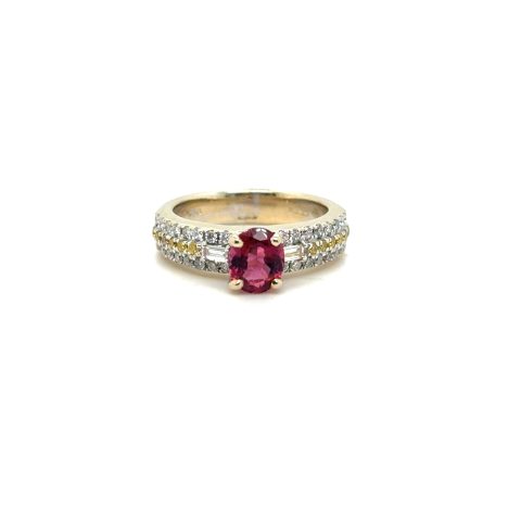 18K white gold tourmaline and multi-stone diamond ring, 0.89 ct center stone, size 6
