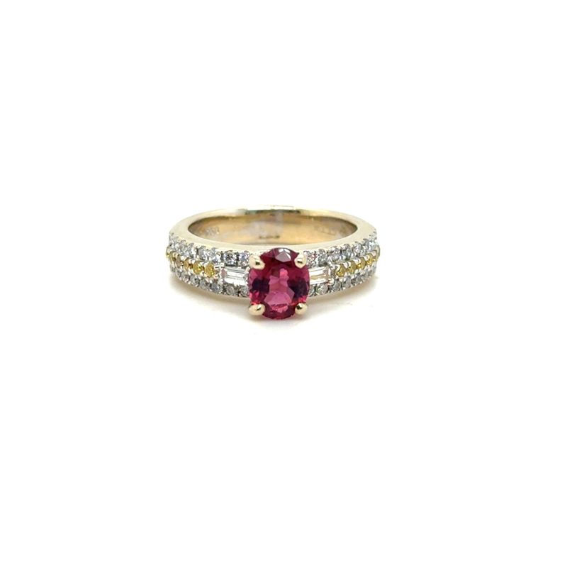 18K white gold tourmaline and multi-stone diamond ring, 0.89 ct center stone, size 6