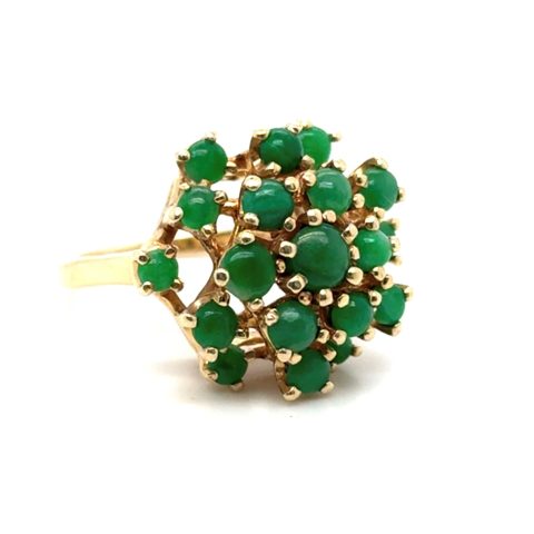 14K yellow gold jadeite bombé ring, size 7.75, 10.7 grams, Mid Century