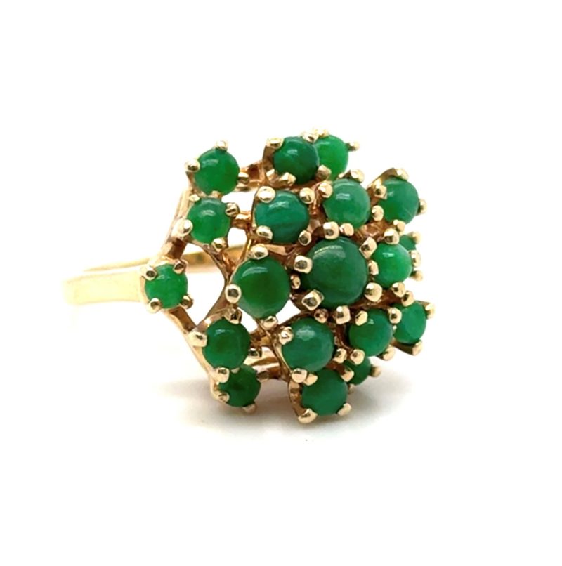 14K yellow gold jadeite bombé ring, size 7.75, 10.7 grams, Mid Century