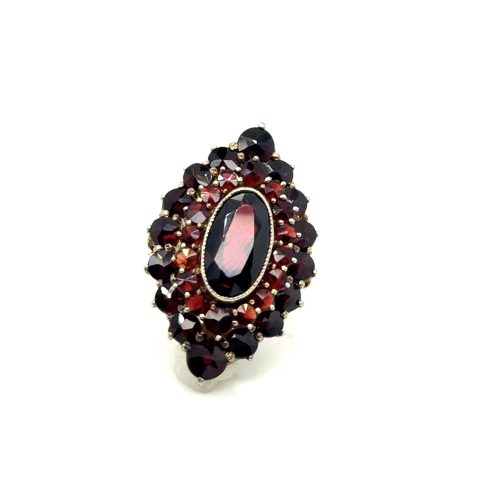 Vermeil pyrope garnet navette ring, marquise cut, size 6, 6.2 grams, Late Victorian era