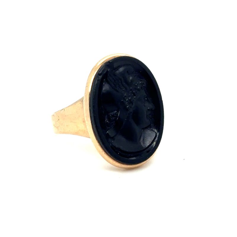 14K rose gold hardstone intaglio ring, Mercury subject, size 8.75, Victorian era