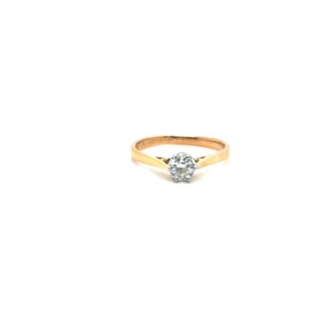 22K yellow gold Victorian solitaire ring with later platinum replacement head, 0.34 ct old European cut diamond, G color, VS1 clarity, plain flat shank, English manufacture circa 1859, size 6.25