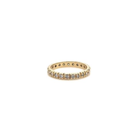 14K yellow gold full eternity band, approx. 0.50 CTW round brilliant diamonds, I-J color, SI clarity, shared-prong setting, size 4.25, 1990s