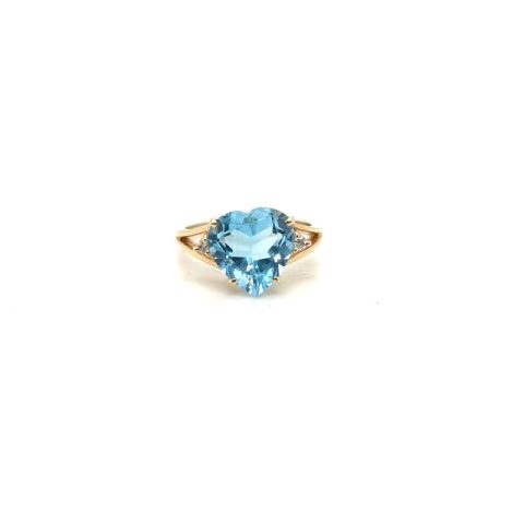 14K yellow gold blue topaz and diamond ring, approx. 5 ct center stone, 0.06 CTW diamond accents, size 9, 5.3 grams, Mid Century