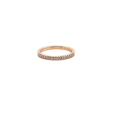 14K rose gold round brilliant diamond half eternity band, approx. 0.18 CTW H-I/SI pavé-set diamonds, plain polished shank, size 5, contemporary