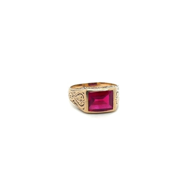 10K rose gold lab-created cabochon green corundum ring, approx. 10x8.25mm center stone, size 9, 7 grams, Art Deco