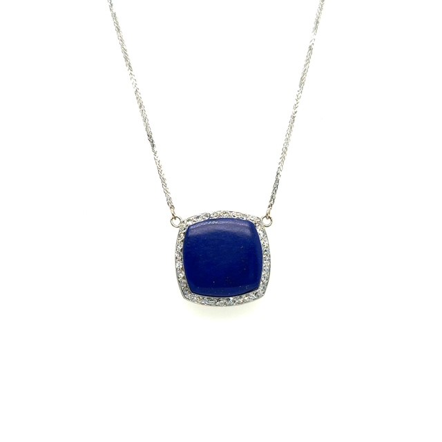 Platinum lapis lazuli and single-cut diamond Art Deco watch face case pendant, 7.24 ct lapis lazuli, 0.48 CTW diamond accents