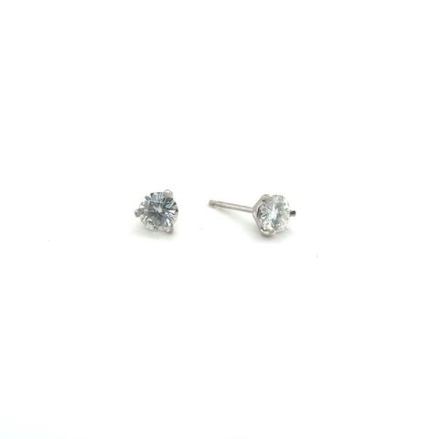 14K white gold round brilliant diamond martini-set solitaire stud earrings, 1.25 CTW H-I/SI1–SI2, three-prong martini setting, friction post butterfly backs, contemporary