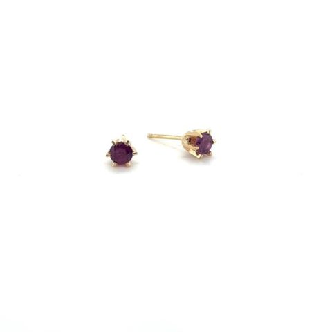 14K yellow gold round garnet solitaire stud earrings, 0.56 CTW, six-prong setting, friction post butterfly backs