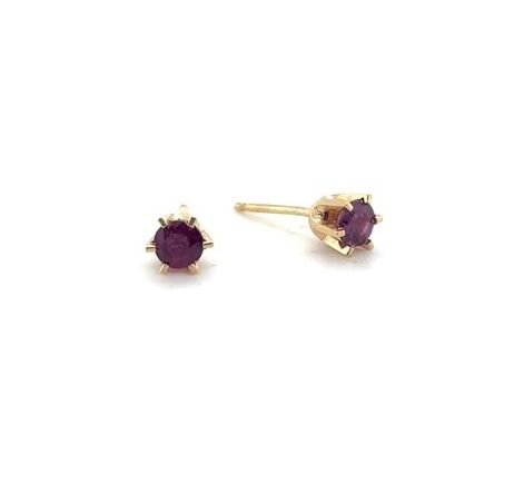 14K yellow gold round garnet solitaire stud earrings, 0.56 CTW, six-prong setting, friction post butterfly backs