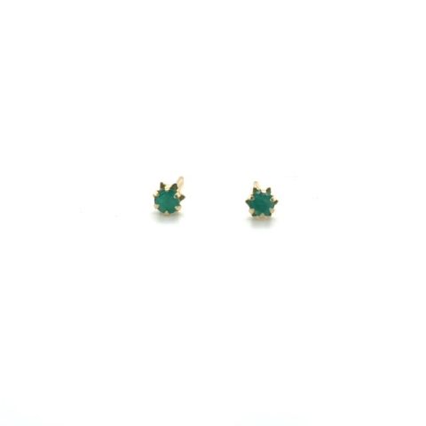14K yellow gold round emerald buttercup-set solitaire stud earrings, 0.25 CTW, 3.5mm stones, multi-prong buttercup setting, friction post butterfly backs, 0.4 grams, contemporary