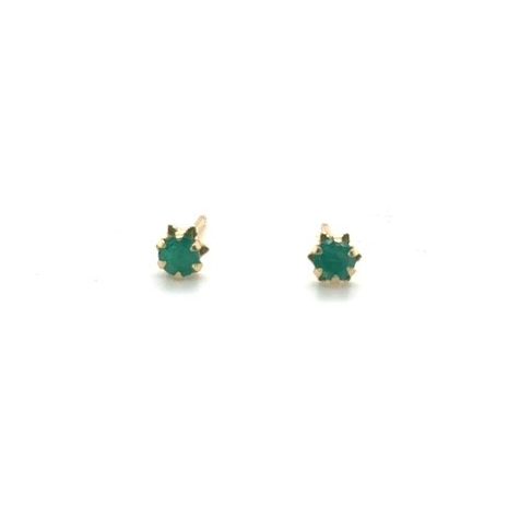 14K yellow gold round emerald buttercup-set solitaire stud earrings, 0.25 CTW, 3.5mm stones, multi-prong buttercup setting, friction post butterfly backs, 0.4 grams, contemporary