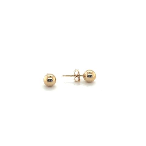 14K yellow gold high polish ball stud earrings, 4.9mm diameter, friction post butterfly backs, contemporary