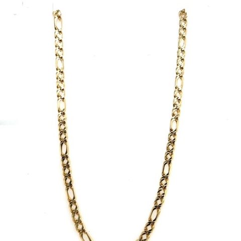 14K yellow gold Figaro chain necklace by Amoro, 3.72mm wide, 20.75" length, high-polish finish, lobster clasp, 13.71 grams, contemporary
