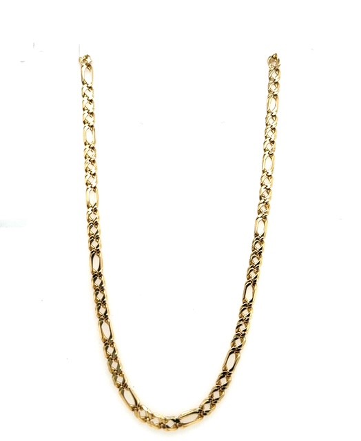 14K yellow gold Figaro chain necklace by Amoro, 3.72mm wide, 20.75" length, high-polish finish, lobster clasp, 13.71 grams, contemporary