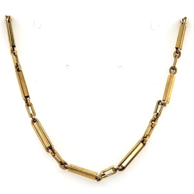 Yellow gold filled bar-link watch chain, 12.75 inches