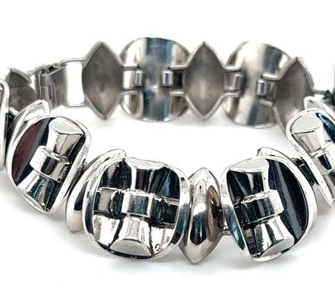 Sterling silver stylized bow link bracelet, Retro, 7.25 inches