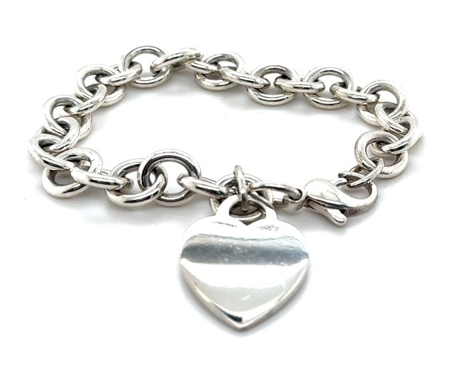 Sterling silver heart tag charm bracelet signed Tiffany & Co., 7.5 inches