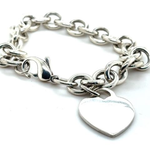 Sterling silver heart tag charm bracelet signed Tiffany & Co., 7.5 inches