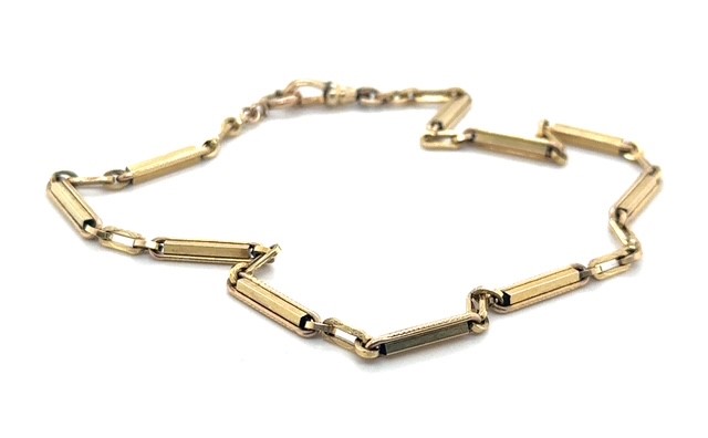 Yellow gold filled bar-link watch chain, 12.75 inches