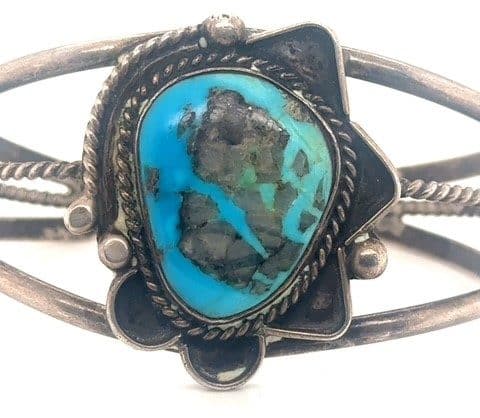 Sterling silver vintage Navajo style turquoise cuff bracelet, 1940s-1960s
