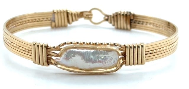Yellow gold vermeil hand wrapped baroque freshwater pearl bracelet