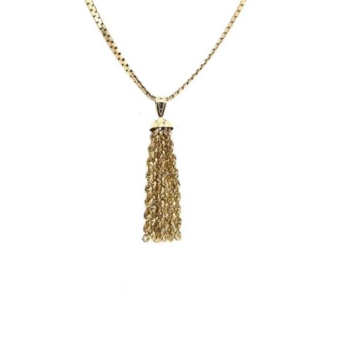 Contemporary 14K yellow gold rope chain tassel pendant (chain not included)
