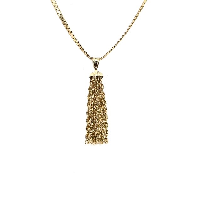 Contemporary 14K yellow gold rope chain tassel pendant (chain not included)