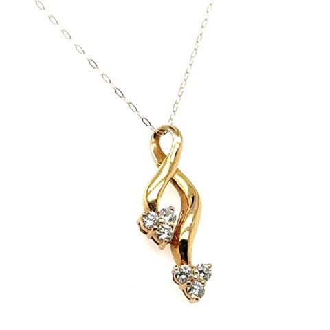 Contemporary 14K yellow gold diamond cluster twist pendant
