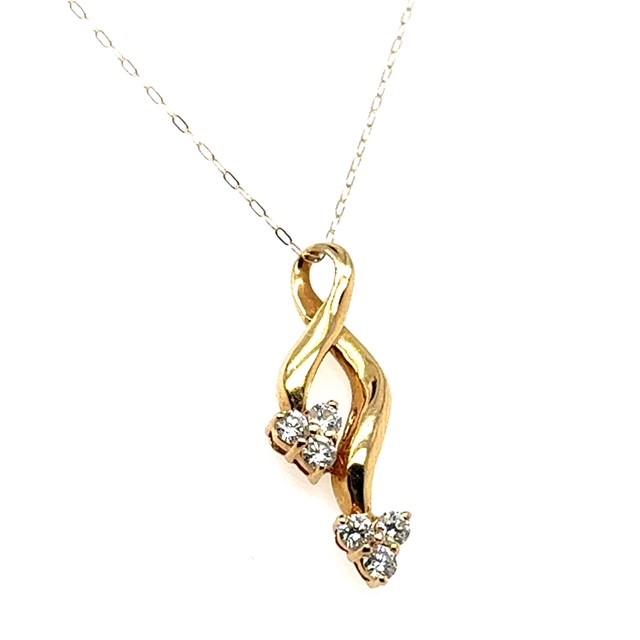 Contemporary 14K yellow gold diamond cluster twist pendant