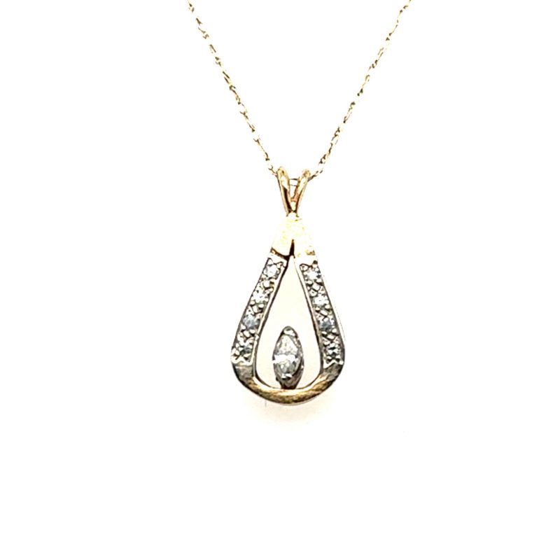Contemporary 14K yellow gold marquise diamond teardrop pendant necklace