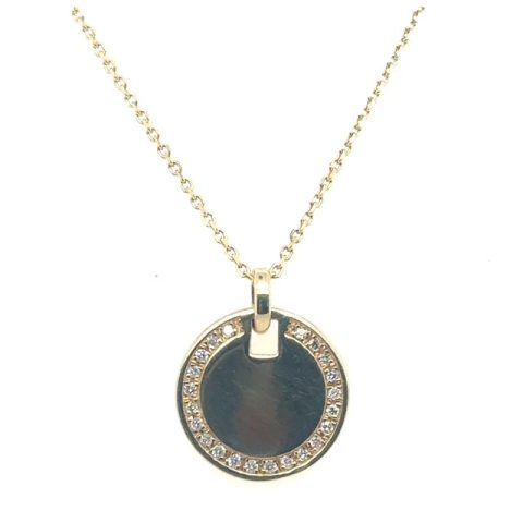 14K Yellow Gold Diamond Halo Disc Pendant Necklace