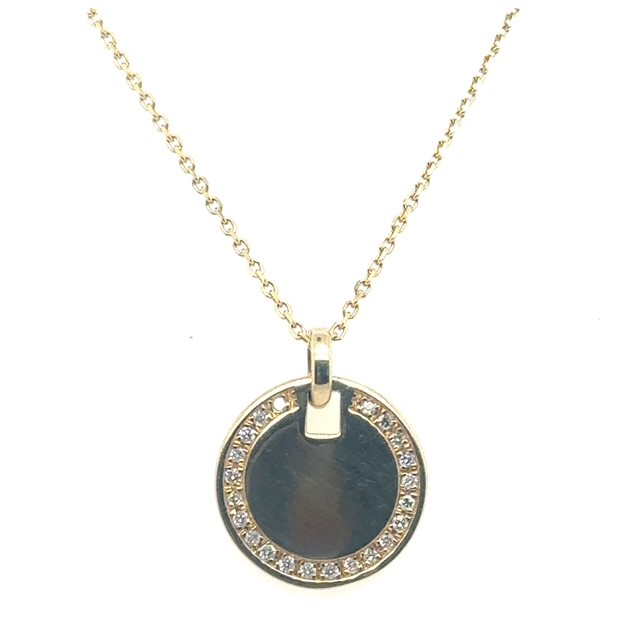 14K Yellow Gold Diamond Halo Disc Pendant Necklace